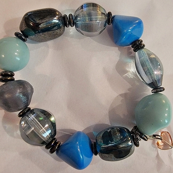 #Sabika Spring 2019 Blue Aqua Turquoise Beaded Stretch Bracelet - Picture 1 of 5